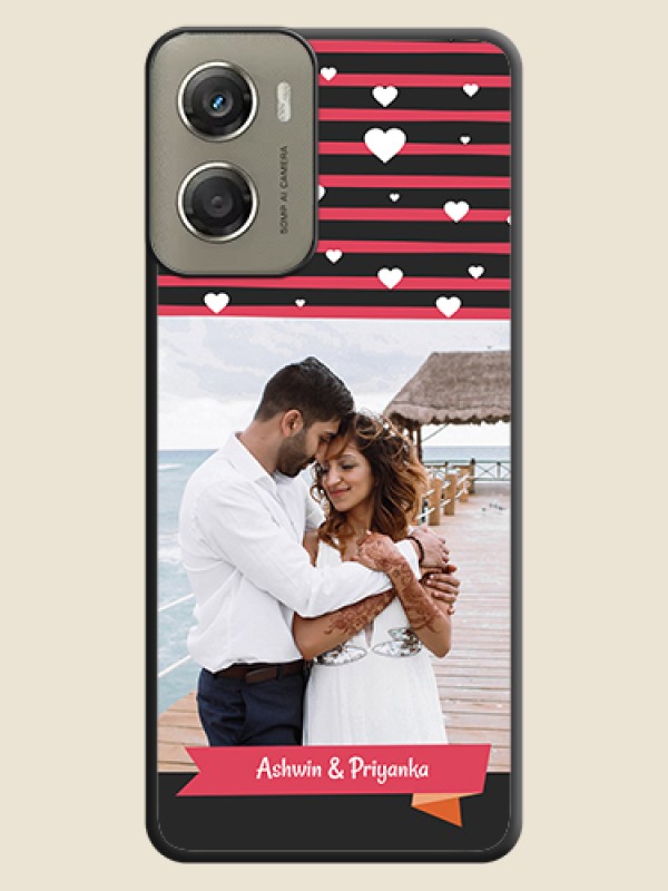 Custom White Color Love Symbols with Pink Lines Pattern On Space Black Custom Soft Matte Mobile Back Cover - Motorola Moto G06 Power