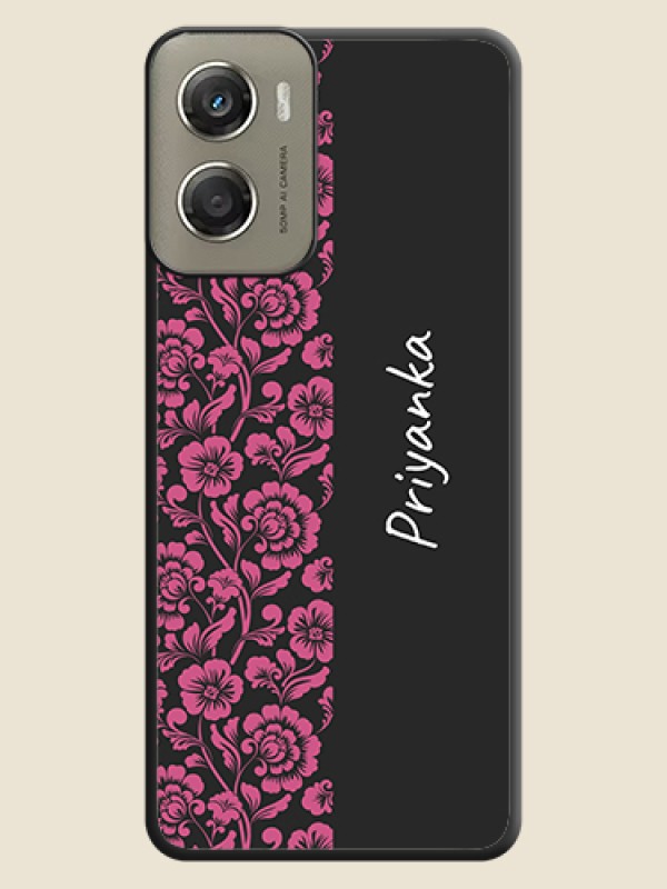 Custom Pink Floral Pattern Design With Custom Text On Space Black Custom Soft Matte Mobile Back Cover - Motorola Moto G06 Power