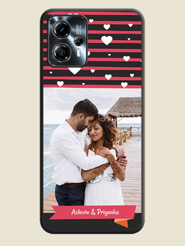 Custom White Color Love Symbols with Pink Lines Pattern on Space Black Custom Soft Matte Phone Cases - Moto G13