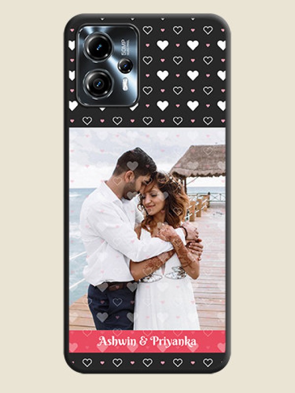 Custom White Color Love Symbols with Text Design on Photo on Space Black Soft Matte Phone Cover - Moto G13