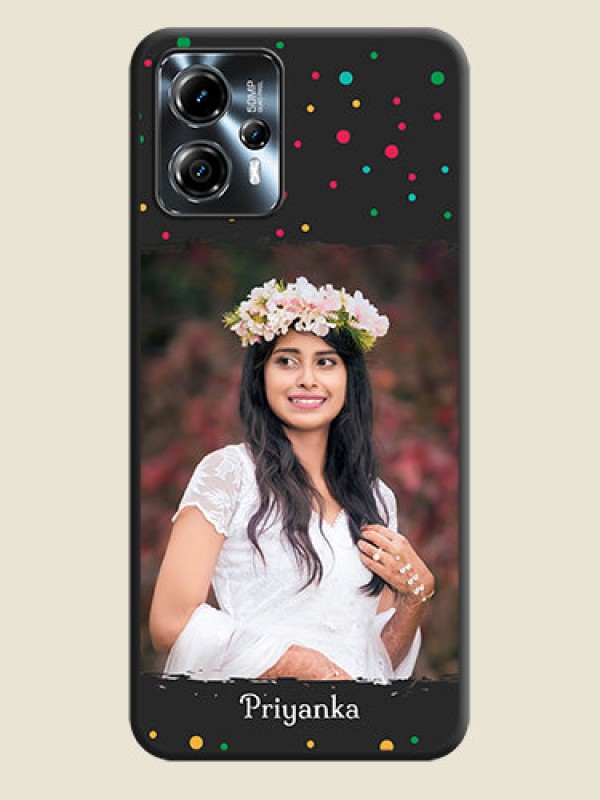 Custom Multicolor Dotted Pattern with Text on Space Black Custom Soft Matte Phone Back Cover - Moto G13