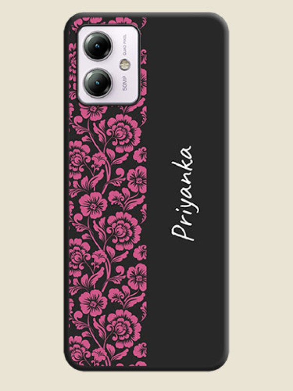 Custom Pink Floral Pattern Design With Custom Text On Space Black Personalized Soft Matte Phone Covers - Moto G14