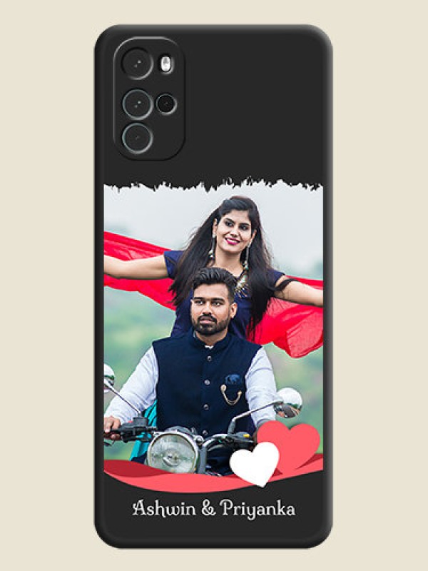 Custom Pin Color Love Shaped Ribbon Design with Text on Space Black Custom Soft Matte Phone Back Cover - Moto G22