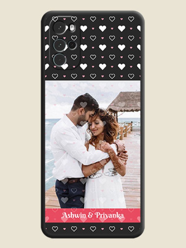 Custom White Color Love Symbols with Text Design on Photo on Space Black Soft Matte Phone Cover - Moto G22