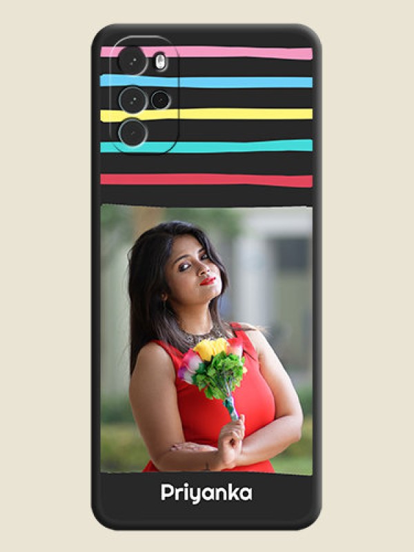 Custom Multicolor Lines with Image on Space Black Personalized Soft Matte Phone Covers - Moto G22