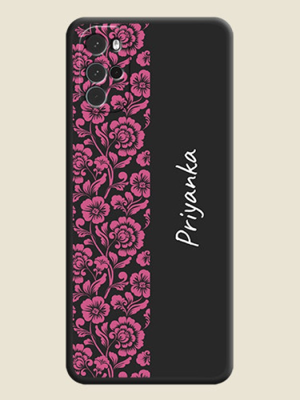 Custom Pink Floral Pattern Design With Custom Text On Space Black Personalized Soft Matte Phone Covers -Motorola Moto G22
