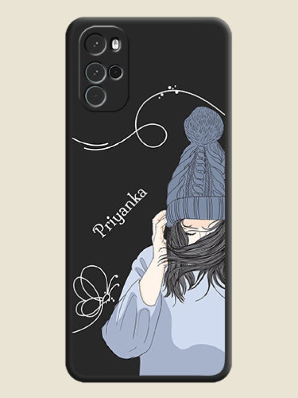 Custom Girl With Blue Winter Outfiit Custom Text Design On Space Black Personalized Soft Matte Phone Covers -Motorola Moto G22