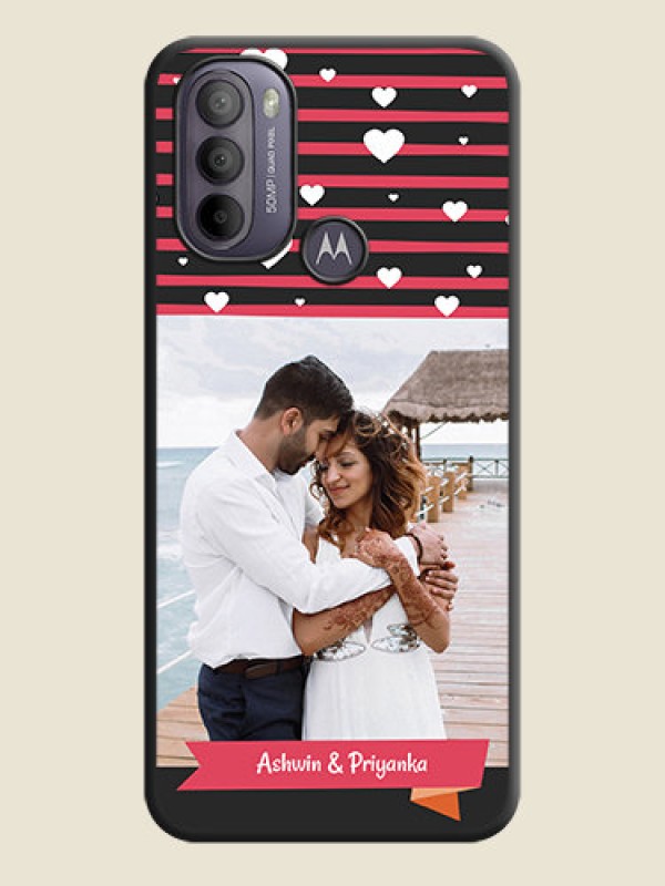 Custom White Color Love Symbols with Pink Lines Pattern on Space Black Custom Soft Matte Phone Cases - Moto G31
