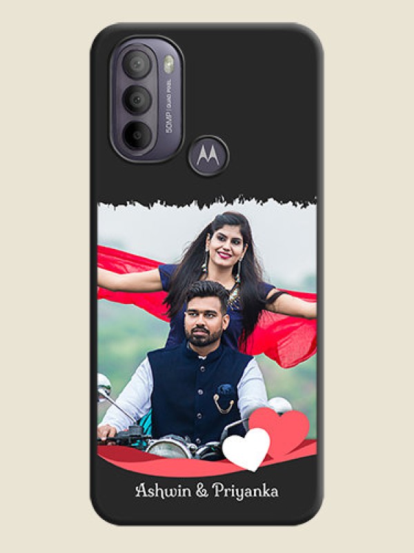 Custom Pin Color Love Shaped Ribbon Design with Text on Space Black Custom Soft Matte Phone Back Cover - Moto G31