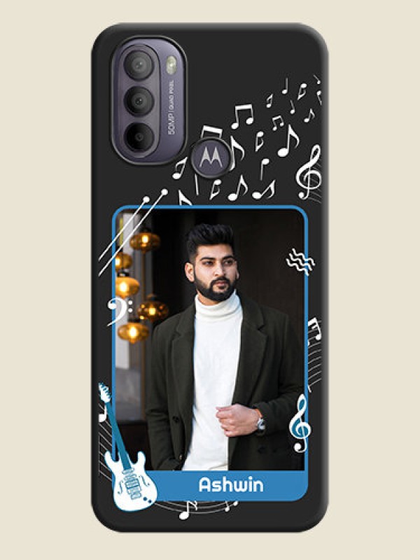 Custom Musical Theme Design with Text on Photo on Space Black Soft Matte Mobile Case - Moto G31