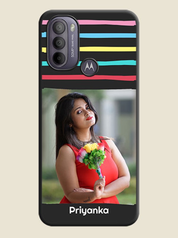 Custom Multicolor Lines with Image on Space Black Personalized Soft Matte Phone Covers - Moto G31