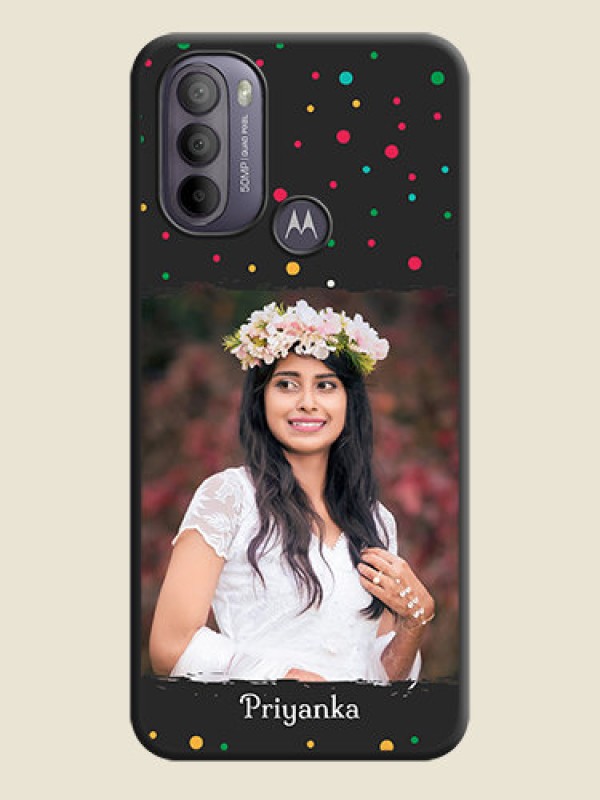 Custom Multicolor Dotted Pattern with Text on Space Black Custom Soft Matte Phone Back Cover - Moto G31