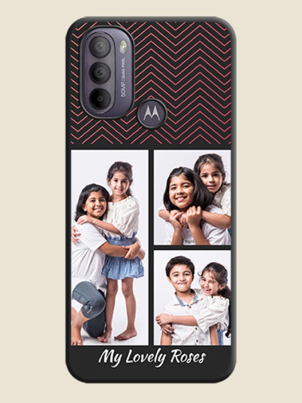 Custom Wave Pattern with 3 Image Holder on Space Black Custom Soft Matte Back Cover - Moto G31