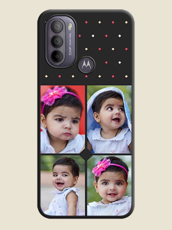 Custom Multicolor Dotted Pattern with 4 Image Holder on Space Black Custom Soft Matte Phone Cases - Moto G31