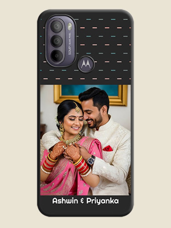 Custom Line Pattern Design with Text on Space Black Custom Soft Matte Phone Back Cover - Moto G31