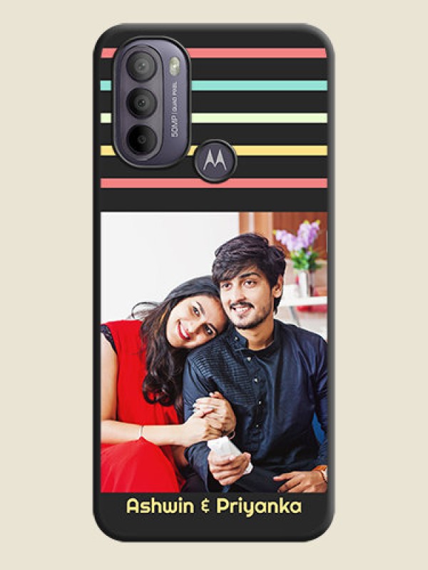 Custom Color Stripes with Photo and Text on Photo on Space Black Soft Matte Mobile Case - Moto G31