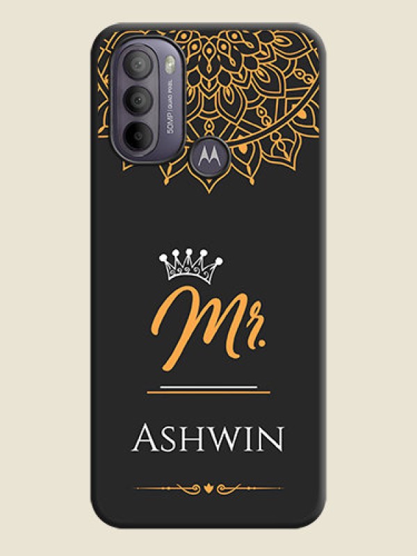 Custom Mr Name with Floral Design  on Personalised Space Black Soft Matte Cases - Moto G31