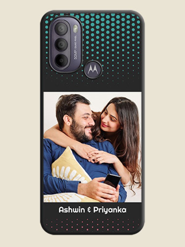 Custom Faded Dots with Grunge Photo Frame and Text on Space Black Custom Soft Matte Phone Cases - Moto G31