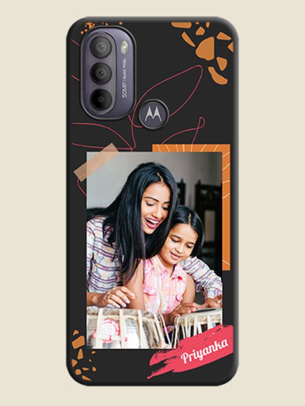 Custom Orange Photo Frame on Space Black Custom Soft Matte Phone Back Cover - Moto G31