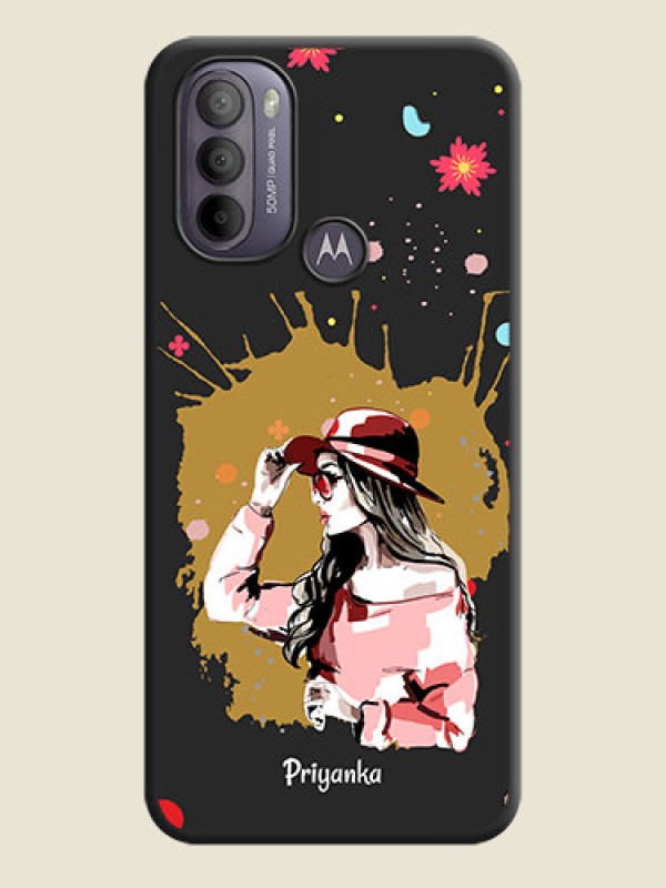 Custom Mordern Lady With Color Splash Background With Custom Text On Space Black Personalized Soft Matte Phone Covers -Motorola Moto G31
