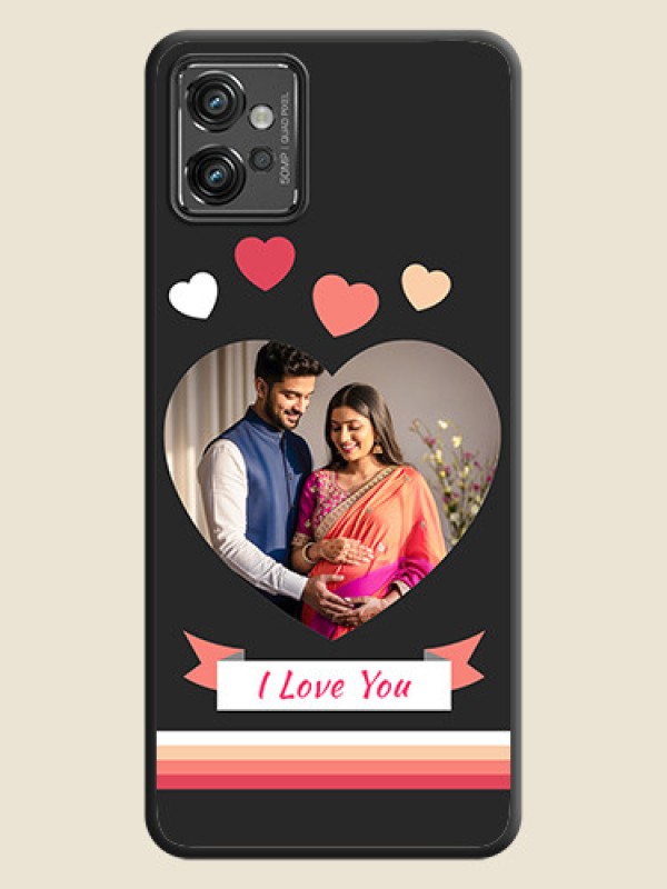 Custom Love Shaped Photo with Colorful Stripes on Personalised Space Black Soft Matte Cases - Motorola Moto G32