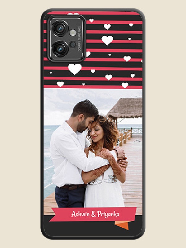 Custom White Color Love Symbols with Pink Lines Pattern on Space Black Custom Soft Matte Phone Cases - Motorola Moto G32