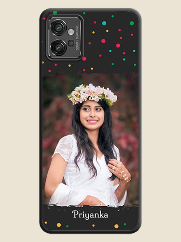 Custom Multicolor Dotted Pattern with Text on Space Black Custom Soft Matte Phone Back Cover - Motorola Moto G32