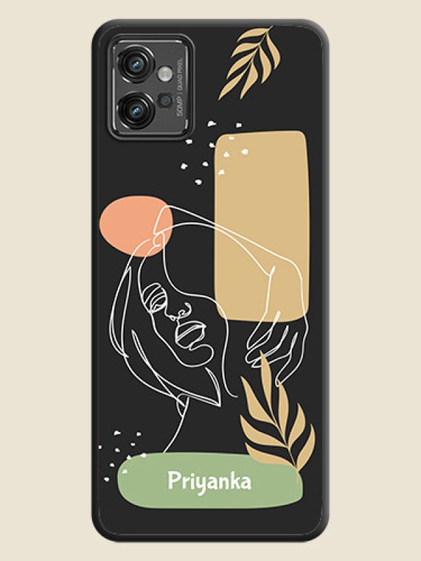 Custom Custom Text With Line Art Of Women & Leaves Design On Space Black Personalized Soft Matte Phone Covers -Motorola Moto G32