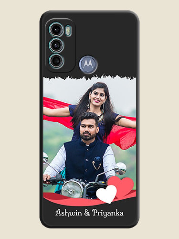 Custom Pin Color Love Shaped Ribbon Design with Text on Space Black Custom Soft Matte Phone Back Cover - Motorola Moto G40 Fusion