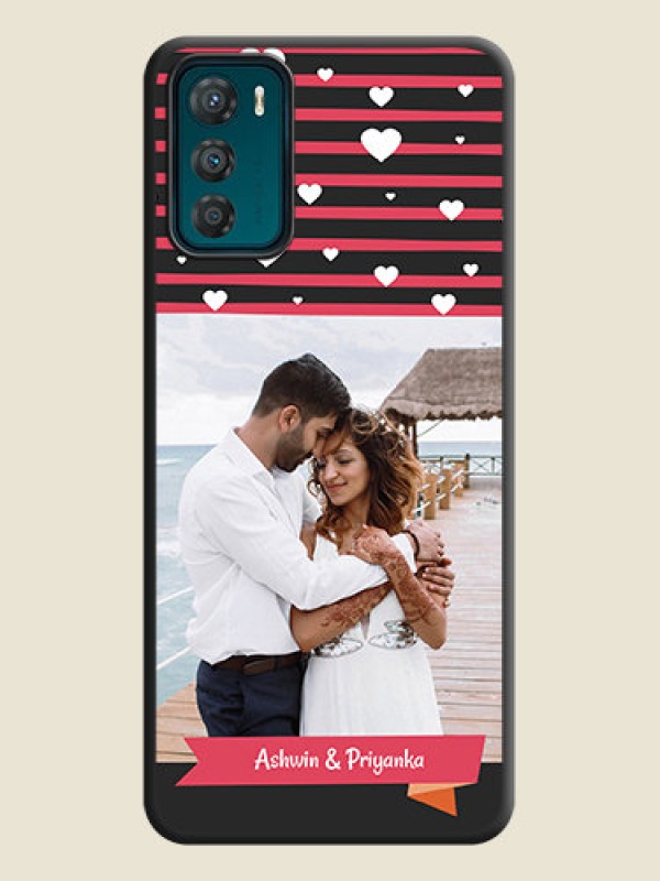 Custom White Color Love Symbols with Pink Lines Pattern on Space Black Custom Soft Matte Phone Cases - Motorola Moto G42
