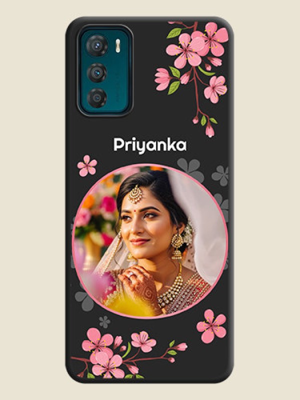 Custom Round Image with Pink Color Floral Design on Photo on Space Black Soft Matte Back Cover - Motorola Moto G42