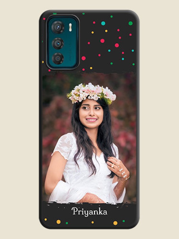 Custom Multicolor Dotted Pattern with Text on Space Black Custom Soft Matte Phone Back Cover - Motorola Moto G42