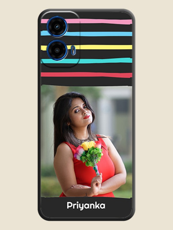 Custom Multicolor Lines with Image On Space Black Custom Soft Matte Mobile Back Cover - Motorola Moto G45 5G
