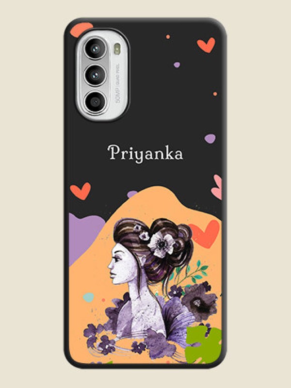 Custom Namecase For Her With Fancy Lady Image On Space Black Personalized Soft Matte Phone Covers -Motorola Moto G52
