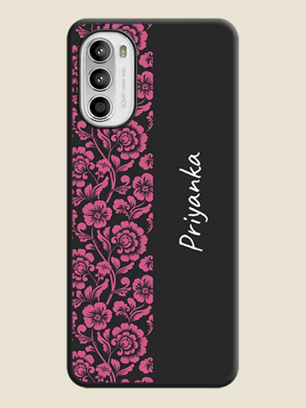 Custom Pink Floral Pattern Design With Custom Text On Space Black Personalized Soft Matte Phone Covers -Motorola Moto G52