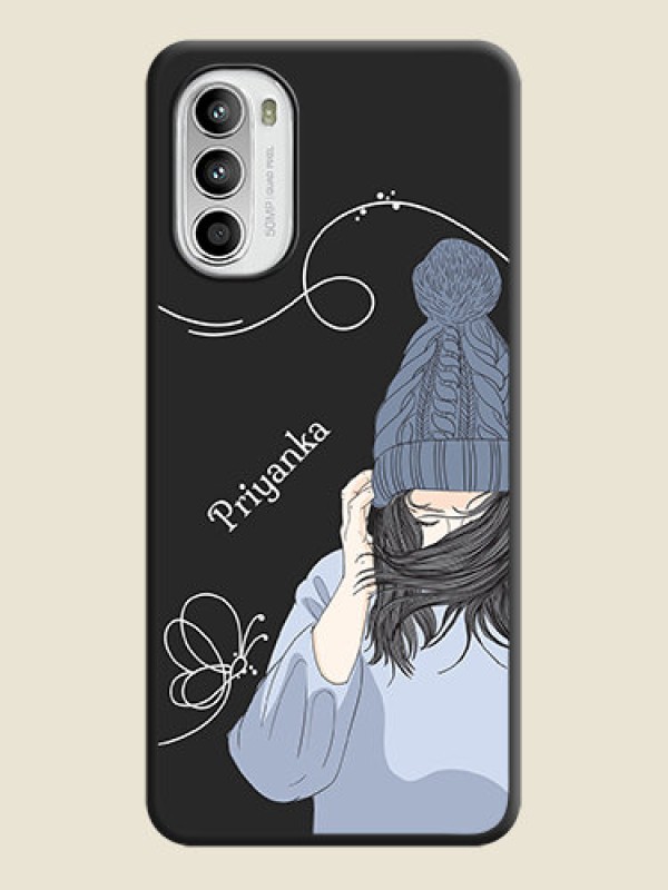 Custom Girl With Blue Winter Outfiit Custom Text Design On Space Black Personalized Soft Matte Phone Covers -Motorola Moto G52