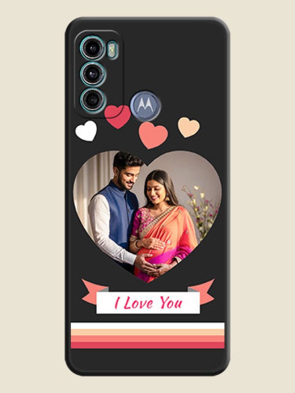 Custom Love Shaped Photo with Colorful Stripes on Personalised Space Black Soft Matte Cases - Motorola Moto G60