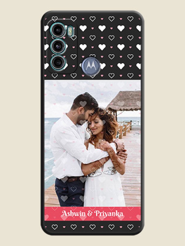 Custom White Color Love Symbols with Text Design on Photo on Space Black Soft Matte Phone Cover - Motorola Moto G60
