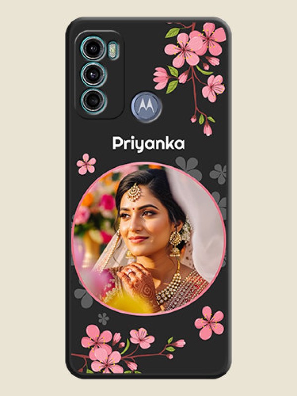 Custom Round Image with Pink Color Floral Design on Photo on Space Black Soft Matte Back Cover - Motorola Moto G60