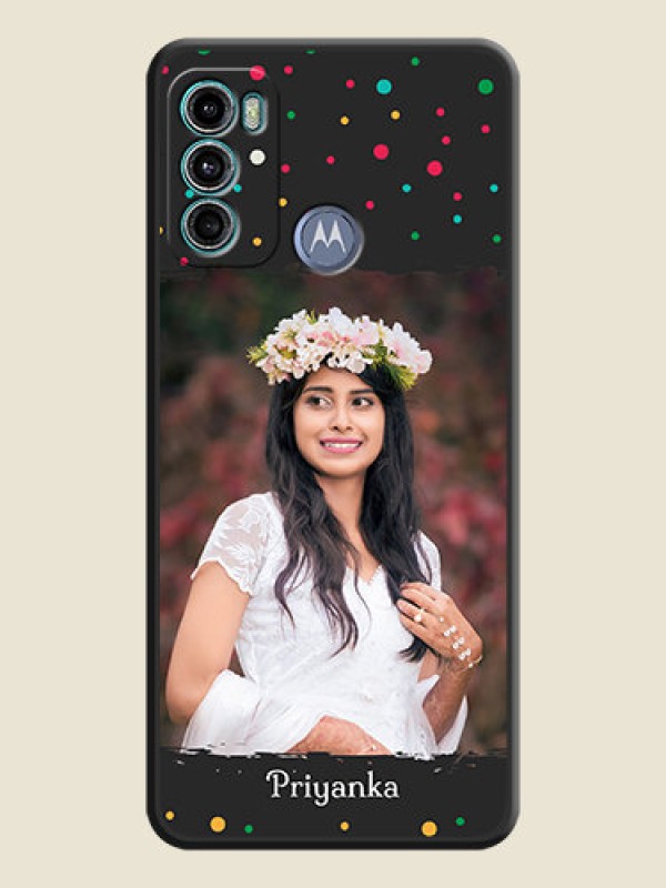 Custom Multicolor Dotted Pattern with Text on Space Black Custom Soft Matte Phone Back Cover - Motorola Moto G60