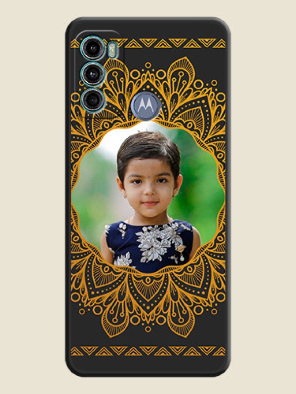 Custom Round Image with Floral Design on Photo on Space Black Soft Matte Mobile Cover - Motorola Moto G60