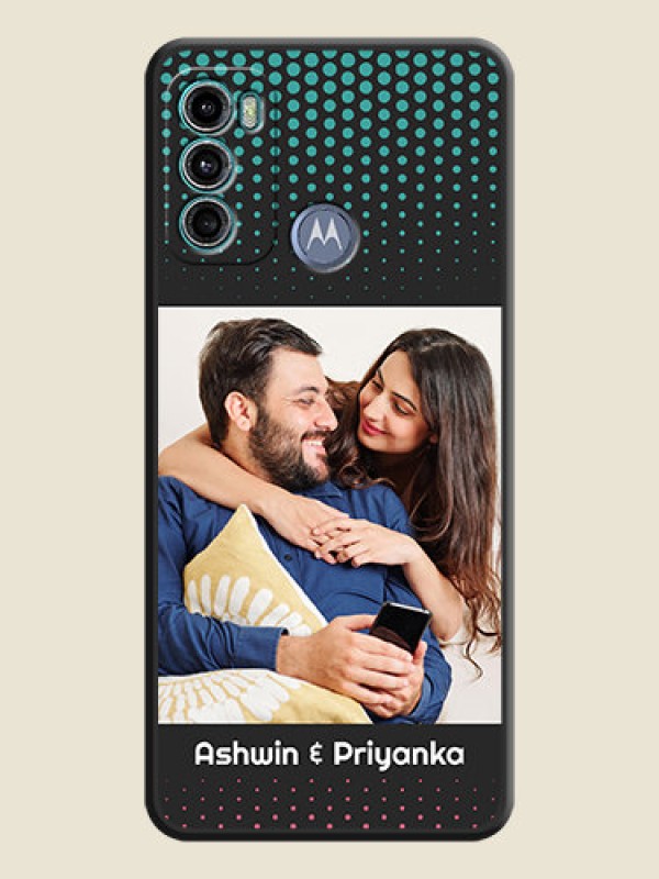 Custom Faded Dots with Grunge Photo Frame and Text on Space Black Custom Soft Matte Phone Cases - Motorola Moto G60