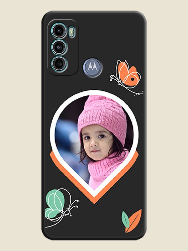 Custom Upload Pic With Simple Butterly Design On Space Black Personalized Soft Matte Phone Covers -Motorola Moto G60