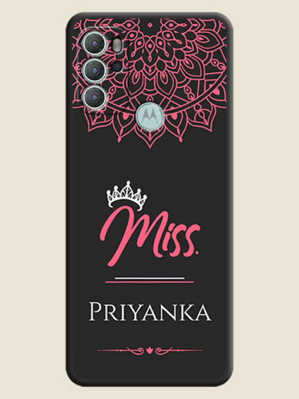 Custom Mrs Name with Floral Design on Space Black Personalized Soft Matte Phone Covers - Moto G60s