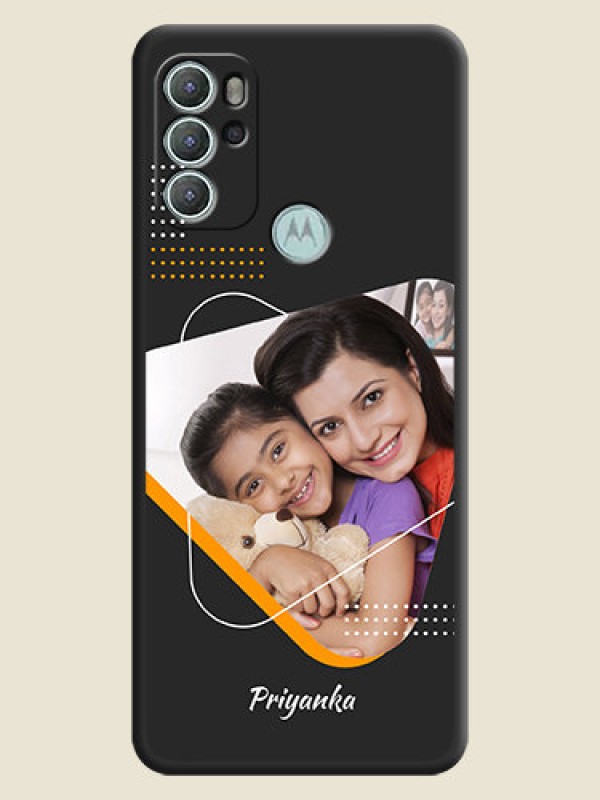 Custom Yellow Triangle on Photo on Space Black Soft Matte Phone Cover - Moto G60s