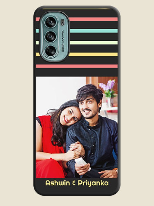 Custom Color Stripes with Photo and Text on Photo on Space Black Soft Matte Mobile Case - Moto G62