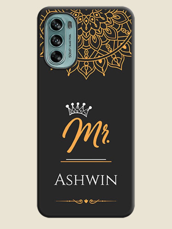 Custom Mr Name with Floral Design  on Personalised Space Black Soft Matte Cases - Moto G62