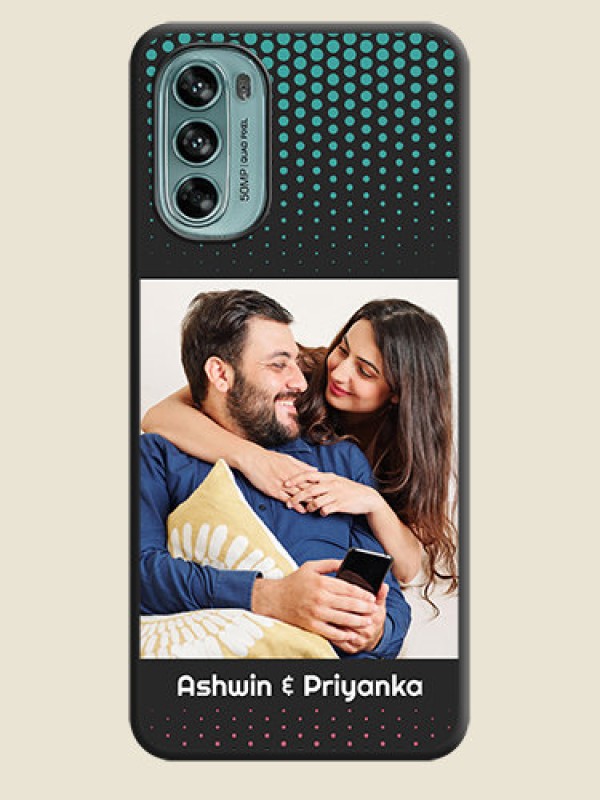 Custom Faded Dots with Grunge Photo Frame and Text on Space Black Custom Soft Matte Phone Cases - Moto G62