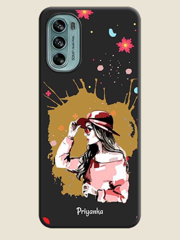 Custom Mordern Lady With Color Splash Background With Custom Text On Space Black Personalized Soft Matte Phone Covers -Motorola Moto G62