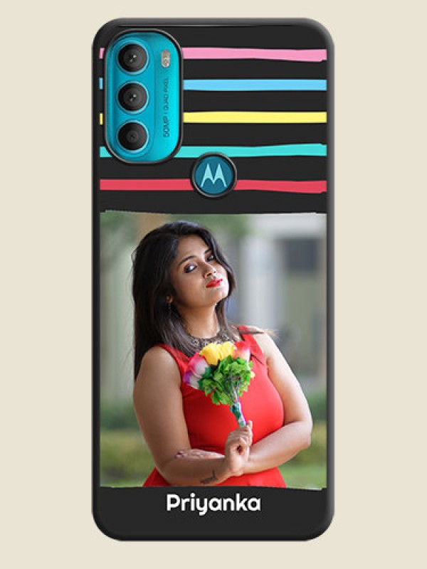 Custom Multicolor Lines with Image on Space Black Personalized Soft Matte Phone Covers - Moto G71 5G